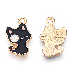 Черный Подвески из эмали и сплава, без кадмия, без никеля и без свинца, золотой свет, кошачье очарование, чёрные, 18.5x12x1.2 мм, отверстие : 1.6 мм