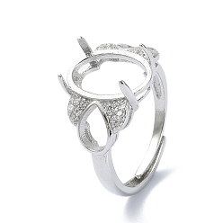 Real Platinum Plated Adjustable 925 Sterling Silver 4 Prongs Ring Settings, with Cubic Zirconia, Real Platinum Plated, 2.5~10mm, US Size 8 1/2(18.5mm)