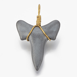 Немагнитные Гематит Немагнитные синтетические гематит подвески, с фурнитурой латунной золотого тона, матовый стиль, слон, 32x19.5x7 мм, отверстие : 4 мм