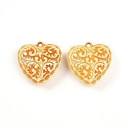 Золотистый Непрозрачные акриловые подвески, сердце с причудливой резьбой, золотые, 41~42x39.5x16.5 мм, отверстие : 3 мм