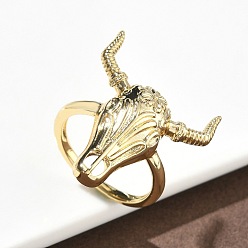 Настоящее золото 18K Латунь манжеты кольца, коровы голова, реальный 18 k позолоченный, 2 мм, 17 мм