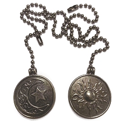 Другой Цвет Удлинители цепи потолочного вентилятора из сплава, Плоский круглый кулон с узором солнца и луны, с цепями железный шар, 340x33 мм, 2 шт / комплект