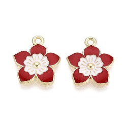 (123L) Белый крем непрозрачный блеск Подвески из сплава и эмали, цветок, золотой свет, огнеупорный кирпич, 18x16x2 мм, отверстие : 1.8 мм