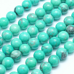 Medium Turquoise Natural Howlite Beads, Dyed, Round, Light Sea Green, 8mm, Hole: 1mm, about 47pcs/strand, 15.5 inch