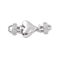 Платина Экологически чистые подвески из латуни с микро-паве из прозрачного кубического циркония, без кадмия и без свинца, долговечный, сердечные ссылки, платина, 35x14.5x4.5 мм, отверстие : 1.5x3 мм