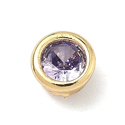 Лиловый Плоские круглые латунные микропаве кабошоны из кубического циркония, стойки покрытие, долговечный, без свинца и без кадмия, реальный 18 k позолоченный, сирень, 5x3.5 мм