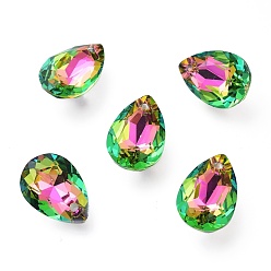 Урожай Роуз Стеклянные стразы подвески, с покрытием на задной стороне, граненые, слеза, Урожай вырос, 16x11x7 мм, отверстие : 1.5 мм