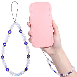 Bleu 1 Chaînes de dragonne pour téléphone portable en verre filé avec œil maléfique, avec des dragonnes de téléphone portable en perles d'imitation, bleu, 216mm