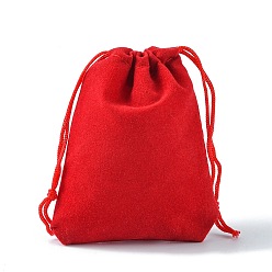 Red Velvet Cloth Drawstring Bags, Jewelry Bags, Christmas Party Wedding Candy Gift Bags, Red, 9x7cm