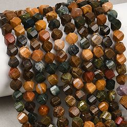 Океанический Джаспер Океан Природный яшмы бисер нитей, граненые, твист, 6~6.5x5x5 мм, отверстие : 1 мм, около 58~61 шт / нитка, 14.17''~14.69'' (36~37.3 см)