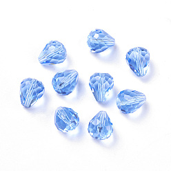 Light Sky Blue Imitation Austrian Crystal Beads, Grade AAA, Faceted, Drop, Light Sky Blue, 10x12mm, Hole: 0.9~1.5mm