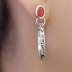 Лосось Серьги-гвоздики из сплава смолы в богемном стиле, кольцо с овальным, античное серебро, salmon, 35 мм