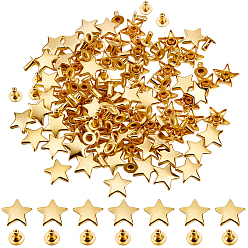 Золотой 100шт. железные полутрубчатые заклепки, звезда, для кошелька, , ботинки, украшение кожаных ремесел, золотые, 11x11.5x3.5 мм, отверстие : 2.3 мм