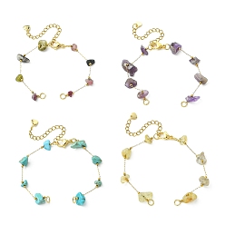 Смешанные камни 316 Изготовление браслетов из цепочек из хирургической нержавеющей стали с помощью скрепок, с бисером из натуральных смешанных драгоценных камней, ионное покрытие (ip), реальный 18 k позолоченный, смешанные окрашенные и неокрашенные, 6.18~6.50 дюйм (15.7~16.5 см)