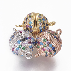 (52) Непрозрачная лаванда Магнитные застежки из латуни с цирконием и микропаве с петлями, круглые, красочный, разноцветные, 15~15.5x10 мм, отверстие : 1.4 мм