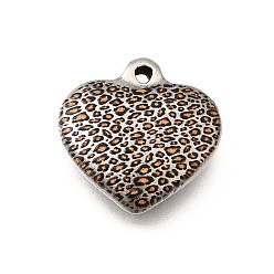 Нержавеющая Сталь Цвет Печатные 304 подвески из нержавеющей стали, подвеска в виде сердца с леопардовым узором, цвет нержавеющей стали, 16x16.5x5 мм, отверстие : 1.4 мм