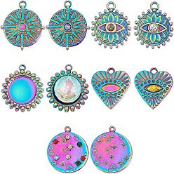 Rainbow Color 10шт. 5 стиль 304 подвеска из нержавеющей стали со стразами кабошоны, плоские круглые и сердце, Радуга цветов, 17~22x16~19.5x1.5~2.5 мм, отверстие : 1.2~2 мм, 5 стиль, 2 шт / стиль, 10 шт