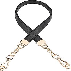 Black Imitation Leather Bag Handles, with Alloy Swivel Clasps, for Bag Straps Replacement Accessories, Black, 62.5x1.9x0.45cm