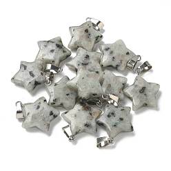 Джаспер Кунжут Натуральный кунжута яшма подвески, подвески-звезды 201 с защелками из нержавеющей стали, цвет нержавеющей стали, 22x20x6 мм, отверстие : 3x5.5 мм