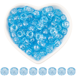 Светло-Голубой 500шт. прозрачные пластиковые бусины, с блеском порошок, баррель, Небесно-голубой, 9x6 мм, отверстие : 3.8 мм