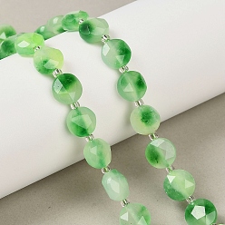 Зеленый лайм Окрашенные природные белый нефрит бисер пряди, граненый пятиугольный разрез, плоско-круглые, с бисером, зеленый лайм, 10x10x6 мм, отверстие : 1 мм, около 33 шт / нитка, 15.75'' (40 см)