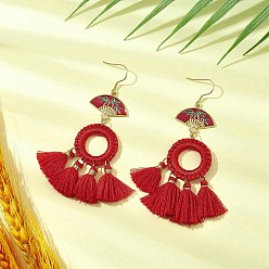 Золотой Серьги-люстры с кисточками из поликоттона для женщин, с 304 фурнитурой для сережек из нержавеющей стали, вентилятор, золотые, 90x57 мм