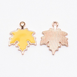 Желтый Цинк подвески эмали сплава, золотой свет, кленового листа, желтые, 24x19x2 мм, отверстие : 1.6 мм