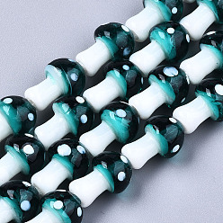 чирок Гриб ручной Lampwork бисер пряди, зелено-синие, 16x12 мм, отверстие : 2 мм, около 20 шт / нитка, 13.7 дюйм