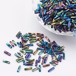 Colorful Glass Twisted Bugle Beads, Iris, Colorful, 5x2mm, Hole: 0.5mm, about 16000pcs/bag