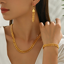 Настоящее золото 18K Комплекты из латунных кубинских цепочек, браслетов, серег и ожерелий для женщин, реальный 18 k позолоченный, 475 мм