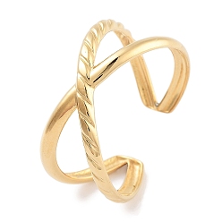 Золотой 304 открытые манжеты из нержавеющей стали, кольца крест-накрест для женщин, золотые, 10 мм, внутренний диаметр: регулируемый