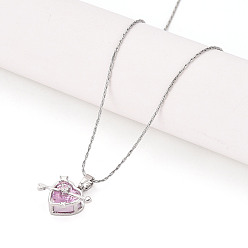 Бледно-Розовый 304 подвеска в виде стрелы с кубическим цирконием из нержавеющей стали и латунью 304 цепочка из нержавеющей стали, цвет нержавеющей стали, розовый жемчуг, 15.94 дюйм (40.5 см)