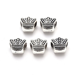 Antik Silber Farbe Tibetische Stil Legierung Großlochperlen, Großloch perlen, cadmiumfrei und bleifrei, Krone, Antik Silber Farbe, 10x11x7 mm, Bohrung: 4.5 mm, ca. 600 Stk. / 1000 g