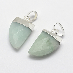 Amazonite Natur Amazonit Anhänger, mit Messing-Zubehör, langlebig überzogen, facettiert, culstellate, Silberfarbe überzogen, 19x10.5x5 mm, Bohrung: 4x6 mm