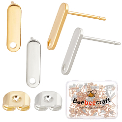 (52) Непрозрачная лаванда 60 шт. 2 цвета 201 фурнитура для сережек-гвоздиков из нержавеющей стали с отверстием, 304 штифты и ушные гайки из нержавеющей стали, прямоугольные, разноцветные, 12x3.5 мм, отверстие : 1.4 мм, штифты : 0.8 мм, 30 шт / цвет