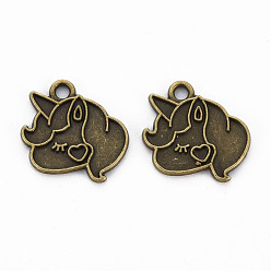 Античная Бронза Сплавочные сеттинги для кулона, тибетский стиль, без кадмия и без свинца, единорог, античная бронза, 16x14.5x1.5 мм, отверстие : 1.8 мм