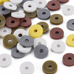 Sienna 5 Colors Handmade Polymer Clay Beads, Heishi Beads, Disc/Flat Round, Sienna & Light Khaki & Gray & White & Coffee, 8x0.5~1.5mm, Hole: 2mm, about 11500pcs/1000g