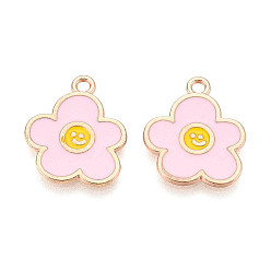 Pink Подвески из сплава и эмали, цветок, без кадмия и без свинца, золотые, розовые, 17x14.5x1 мм, отверстие : 1.6 мм