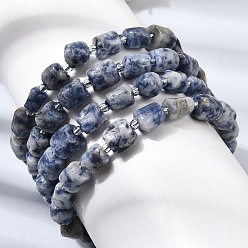 Punto Piedra Azul Pulseras elásticas con cuentas de columna de jaspe azul natural, diámetro interior: 2.17 pulgada (5.5 cm)