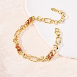 Оранжевый Браслет-цепочка из латуни в виде кольца и скрепки с микропаве из кубического циркония для женщин., реальный 18 k позолоченный, без кадмия и без свинца, стойки покрытие, долговечный, оранжевые, 6.89 дюйм (17.5 см)