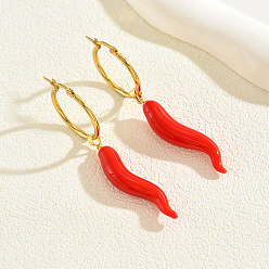 Золотой Винтажные серьги-кольца из нержавеющей стали красного перца чили, золотые, 68x7 мм