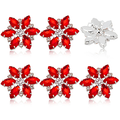 Сиамский 6шт 1-отверстие латунные пуговицы на хвостовике, со стеклянными стразами, цветок, Сиам, 22x25x9 мм, отверстие : 1.2 мм