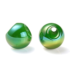 Green UV Plating Rainbow Iridescent Acrylic Beads, Round, Green, 18.5x19x19mm, Hole: 4mm