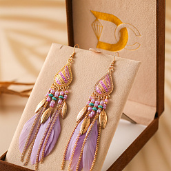 Средняя Орхидея Серьги-подвески из перьевого сплава с бусинами, слеза, средне орхидеи, 134x21 мм