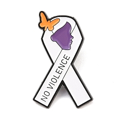 Белый Эмалевые значки с лентой, пропагандирующей антинасилие, булавки для лацканов из сплава для одежды рюкзака, белые, 30.5x18.5 мм