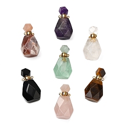 Смешанные камни Кулоны для флаконов с натуральными драгоценными камнями, подвески-бутылки с ограненными драгоценными камнями и 304 фурнитурой из нержавеющей стали, золотые, 35~35.5x20~20.5x13.5~14 мм, отверстие : 1.8 мм