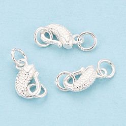 Серебро Текстурированная рыба 925 застежки-крючки из стерлингового серебра с соединительными кольцами, серебряные, 12.5x7x3 мм, Перейти кольцо: 5x0.5 мм, внутренний диаметр: 4 мм