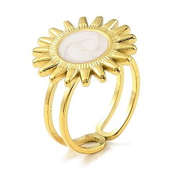 Настоящее золото 18K 304 эмалированные открытые манжеты из нержавеющей стали для женщин, ионное покрытие (ip), солнце, реальный 18 k позолоченный, внутренний диаметр: регулируемый