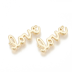 Real 18K Gold Plated Brass Links connectors, Word Love, Nickel Free, Real 18K Gold Plated, 25x11.5x2mm, Hole: 0.5mm