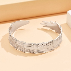 Stainless Steel Color 304 Stainless Steel Leaf Open Cuff Bangles for Women, Tarnish Free, Stainless Steel Color, Inner Diameter: 1.93x2.07 inch(4.9x5.25cm)